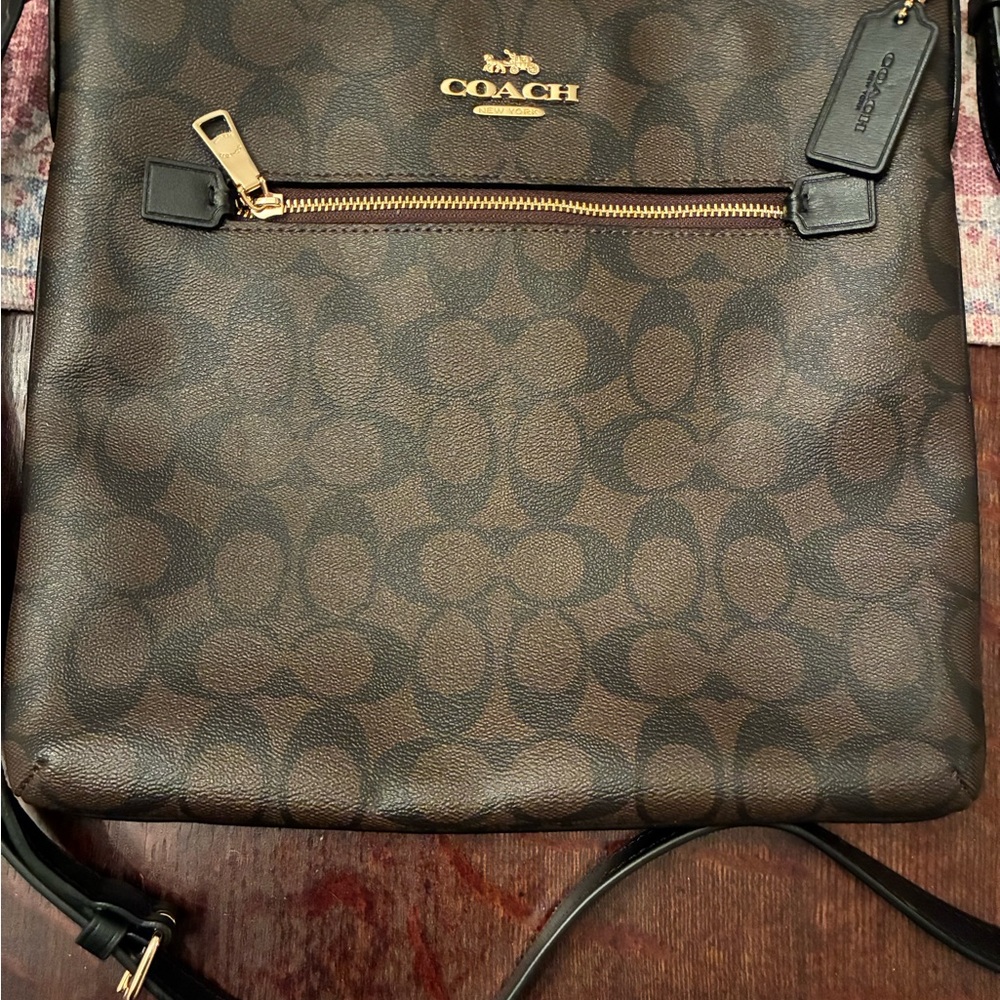 EUC Coach Dark Brown Signature/Monogram Crossbody Bag